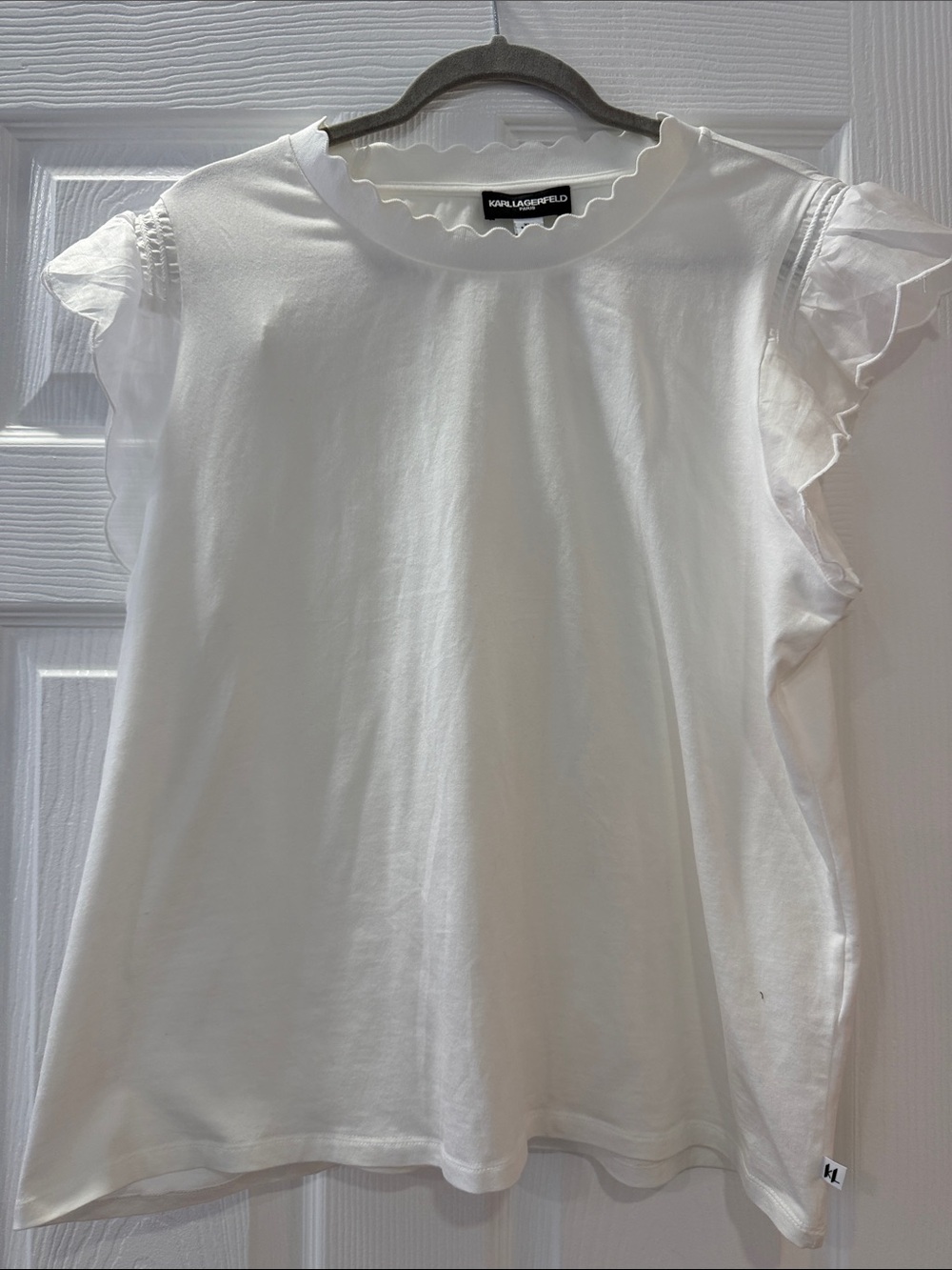 Karl Lagerfeld White Ruffle Sleeve Camisole Top